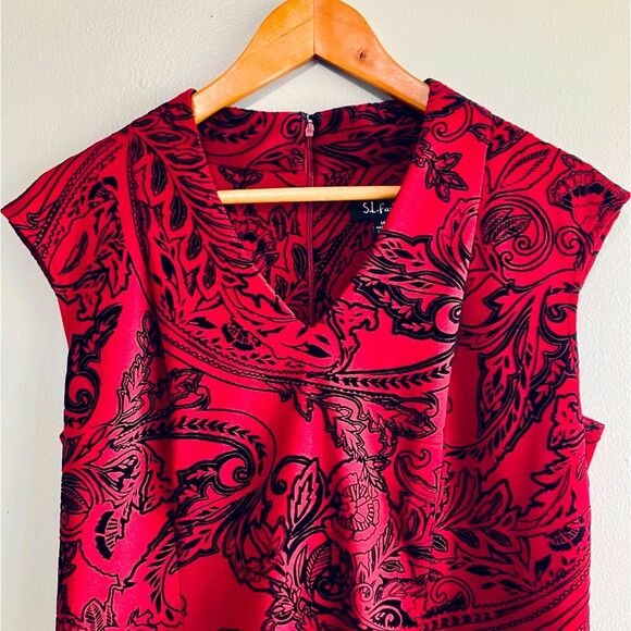 SL Fashions Red and Black Shift Dress with Velvet Texture Women Plus Size 14 - Picture 2 of 7